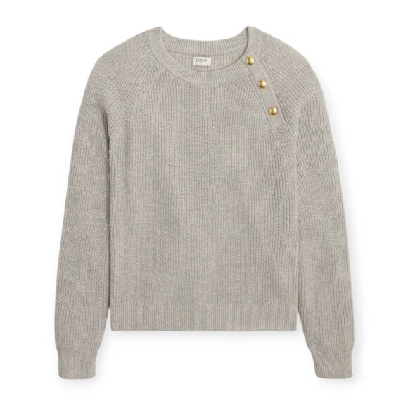 J.Crew Heather Dove Gray Button-Shoulder Ribbed Knit Sweater — Size M — NWT - Picture 2 of 6